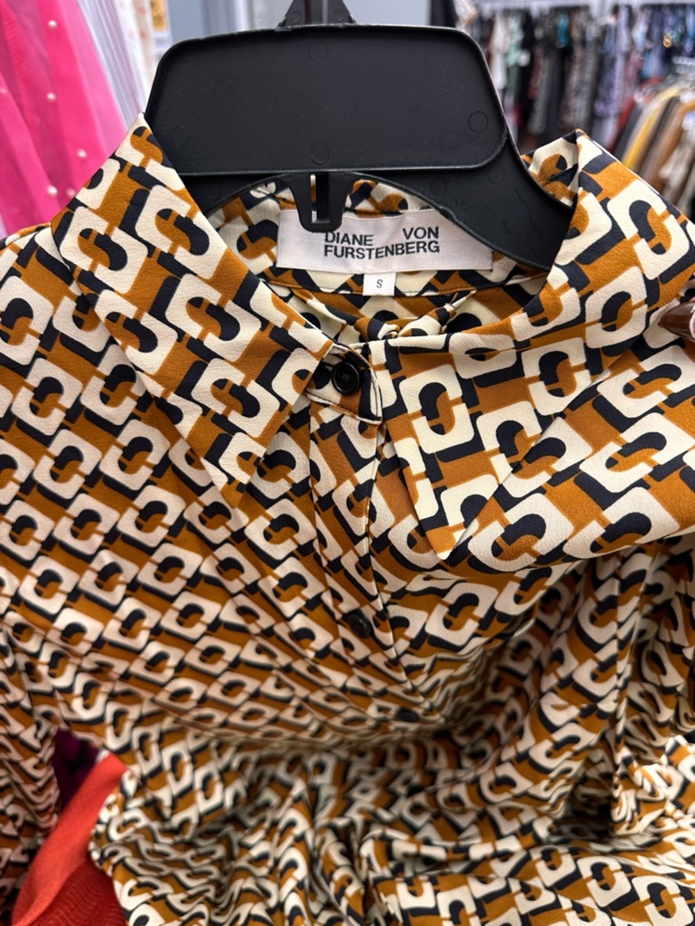 Diane Von Furstenberg Chain-Link Print dress brown Black & Cream